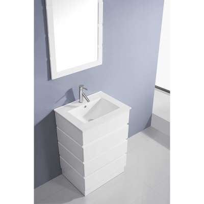 Best sale white wash basin top MDF PVC film drawer bathroom cabinet vanity